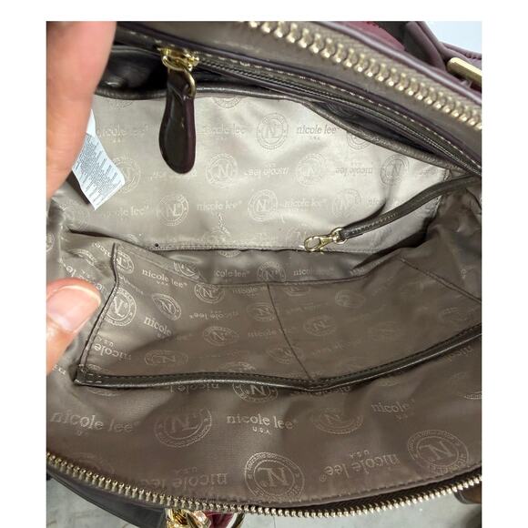 Nicole Lee Monogrammed Dome Satchel Handbag In Brown And Burgundy Red main image 2